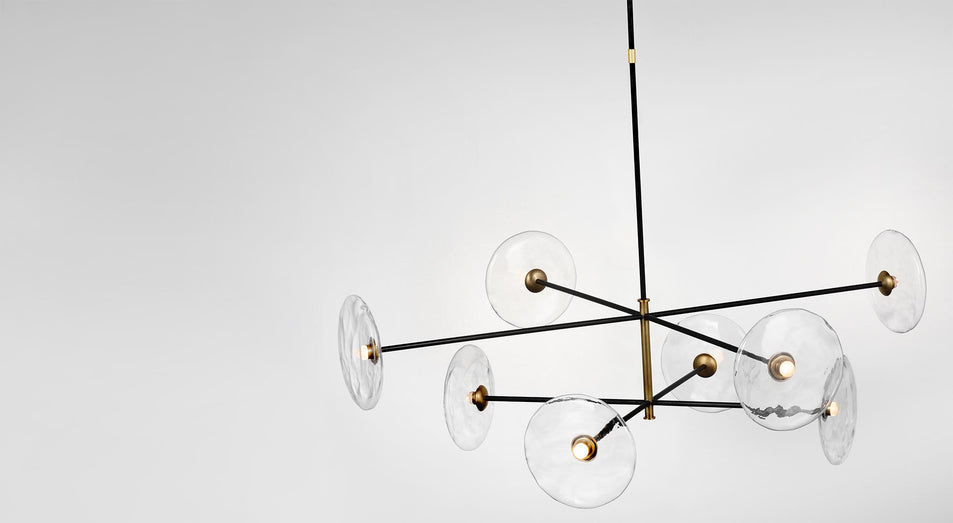 Calvino X-Large Radial Chandelier in Aged Iron and Hand-Rubbed Antique Brass with Clear Glass