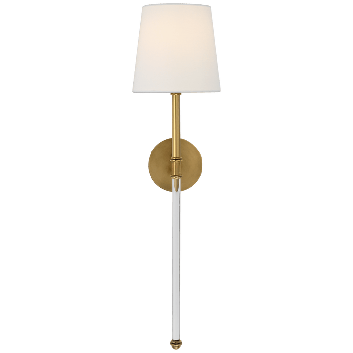 Camille Large Tail Sconce in Hand-Rubbed Antique Brass with Linen Shade