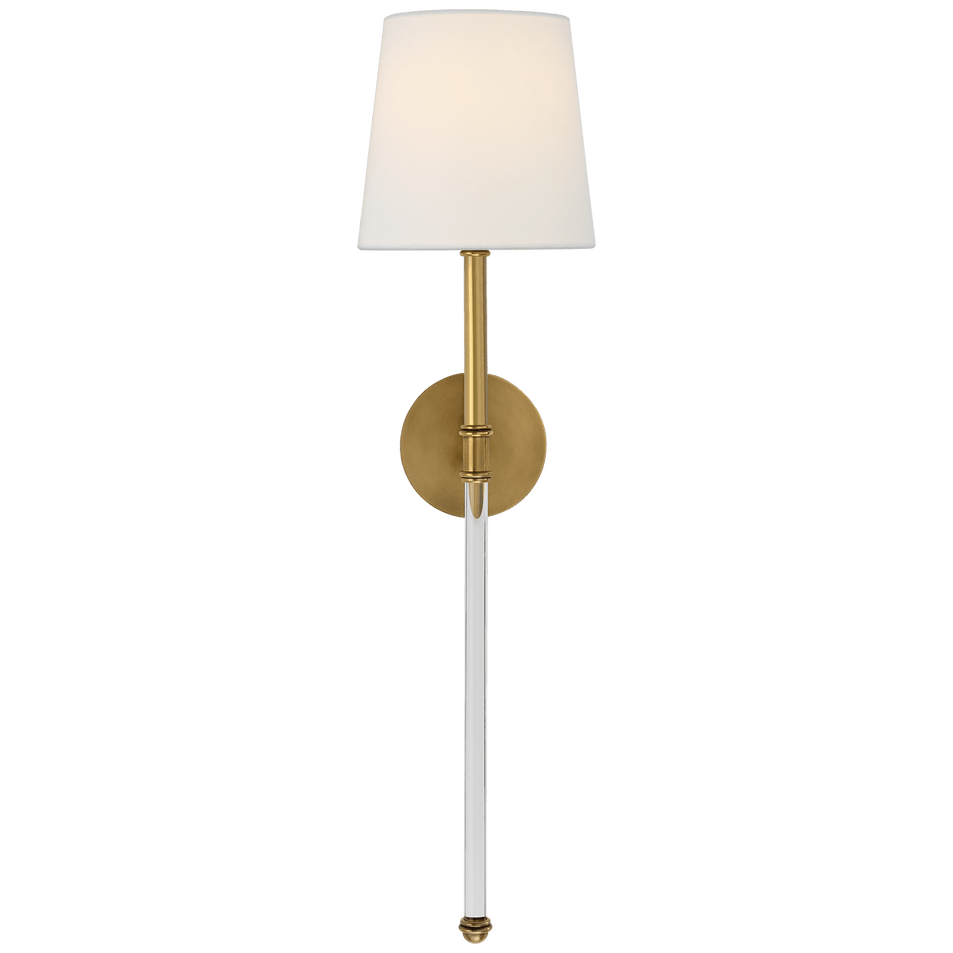 Camille Large Tail Sconce in Hand-Rubbed Antique Brass with Linen Shade