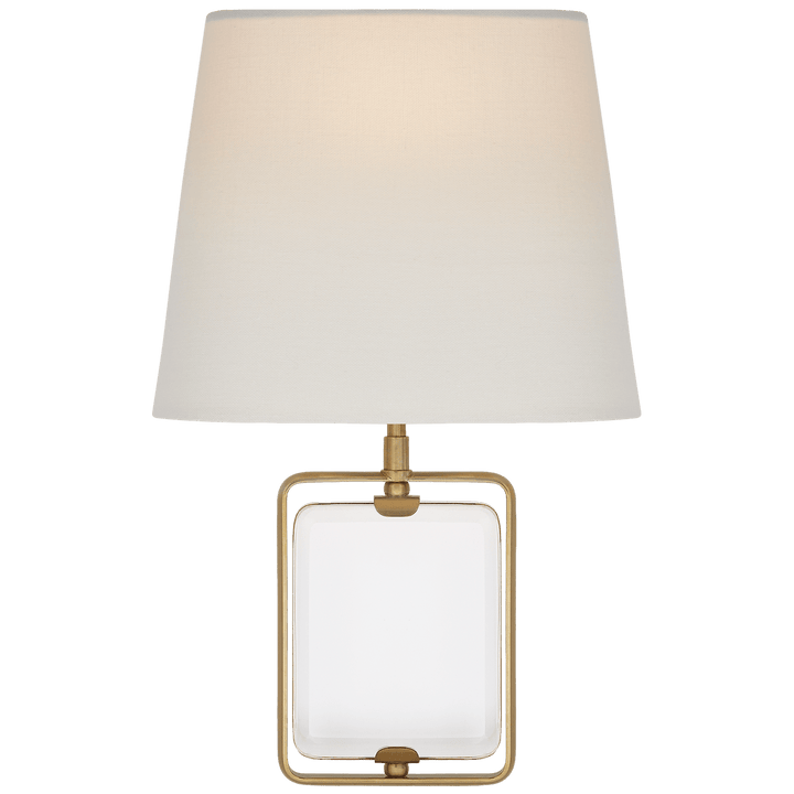 Henri Framed Jewel Sconce in Crystal and Hand-Rubbed Antique Brass with Linen Shade