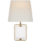 Henri Framed Jewel Sconce in Crystal and Hand-Rubbed Antique Brass with Linen Shade