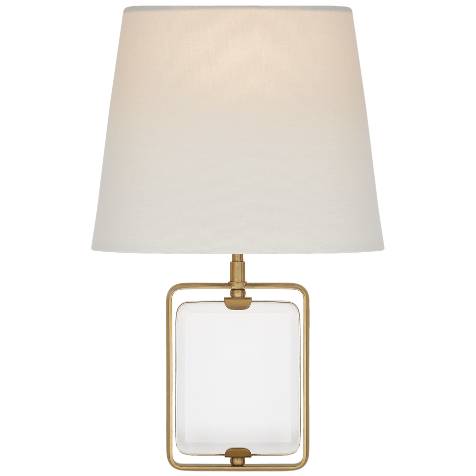 Henri Framed Jewel Sconce in Crystal and Hand-Rubbed Antique Brass with Linen Shade
