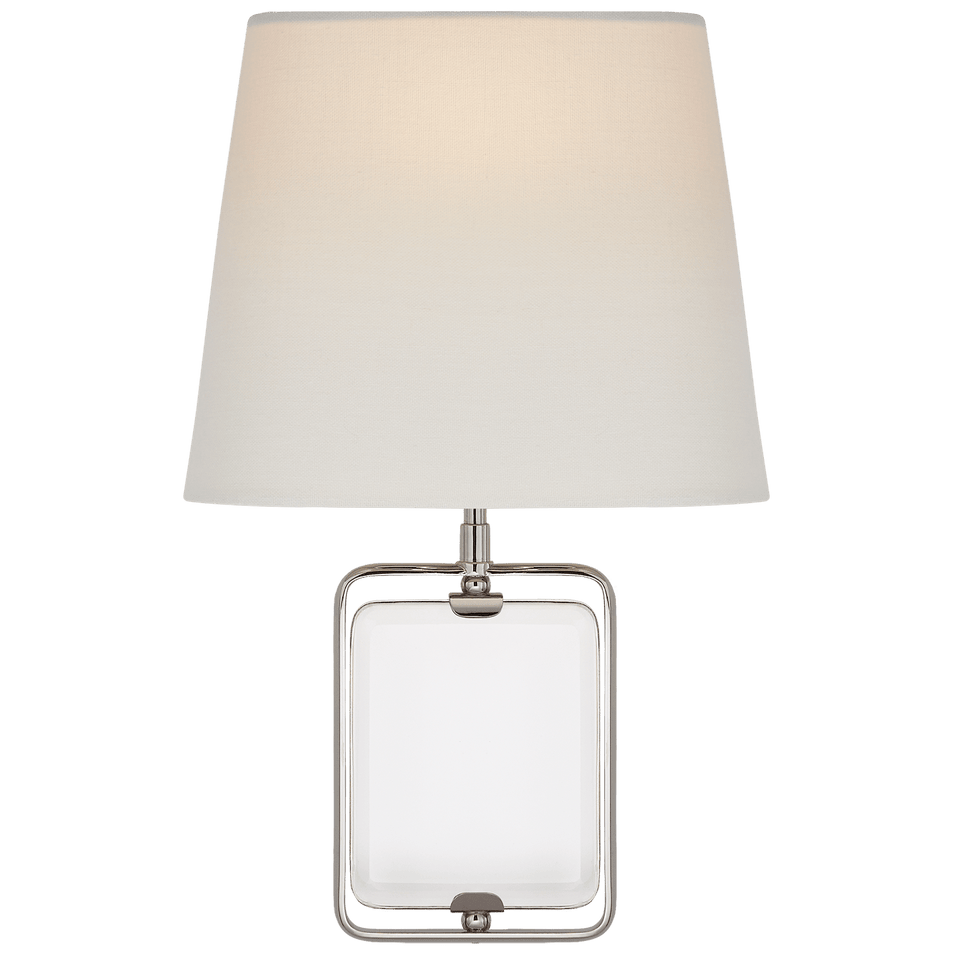 Henri Framed Jewel Sconce in Crystal and Polished Nickel with Linen Shade