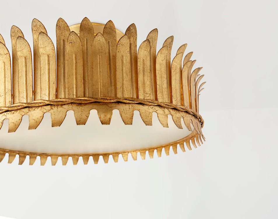 Leslie 16" Semi-Flush in Gilded Iron with Frosted Glass