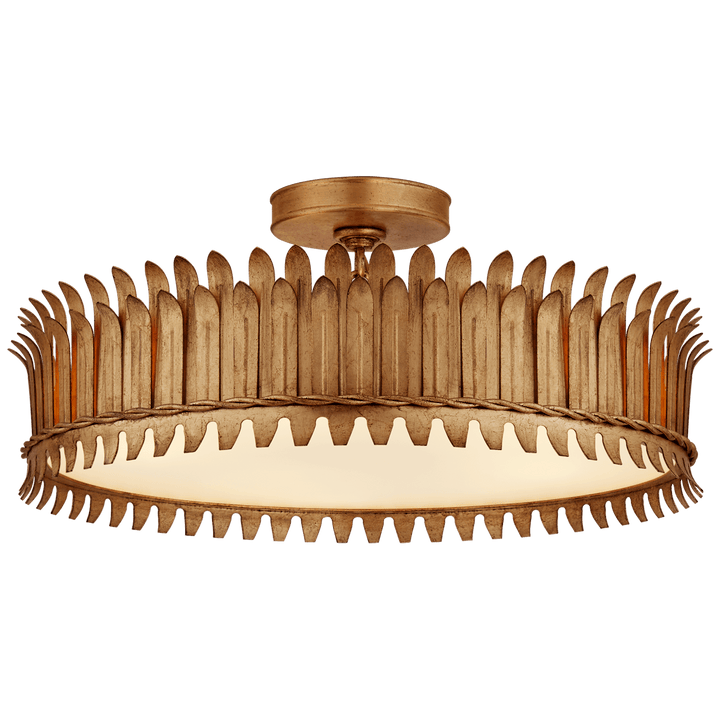 Leslie 21" Semi-Flush in Gilded Iron with Frosted Glass