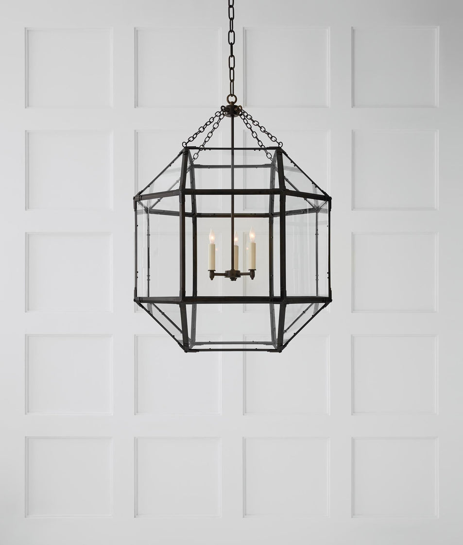 Morris Large Lantern in Antique Zinc with Clear Glass