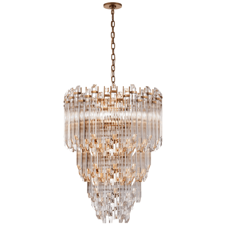 Adele Three-Tier Waterfall Chandelier in Hand-Rubbed Antique Brass with Clear Acrylic