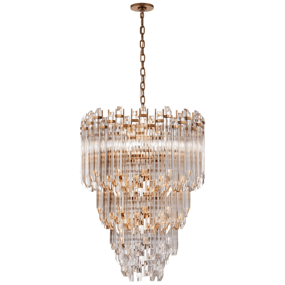 Adele Three-Tier Waterfall Chandelier in Hand-Rubbed Antique Brass with Clear Acrylic