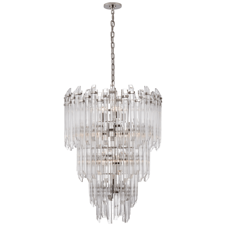 Adele Three-Tier Waterfall Chandelier in Polished Nickel with Clear Acrylic