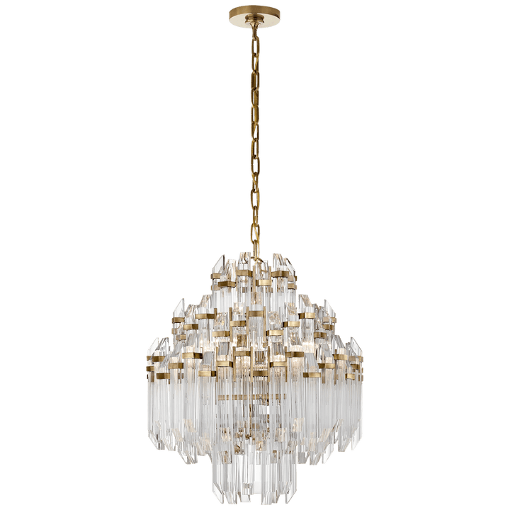 Adele Four Tier Waterfall Chandelier in Hand-Rubbed Antique Brass with Clear Acrylic