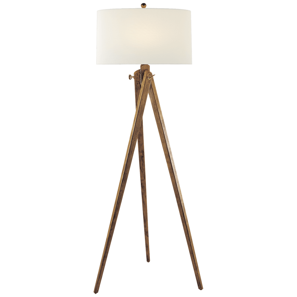 Tripod Floor Lamp in French Wax with Linen Shade
