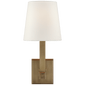 Square Tube Single Sconce in Hand-Rubbed Antique Brass with Linen Shade