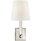 Square Tube Single Sconce in Polished Nickel with Linen Shade