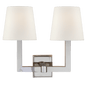 Square Tube Double Sconce in Polished Nickel with Linen Shades