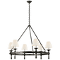 Classic Ring Chandelier in Bronze with Linen Shades