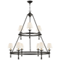 Classic Two-Tier Ring Chandelier in Bronze with Linen Shades