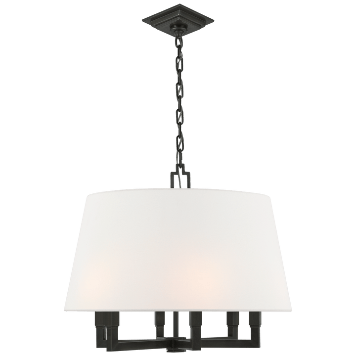 Square Tube Hanging Shade in Bronze with Linen Shade