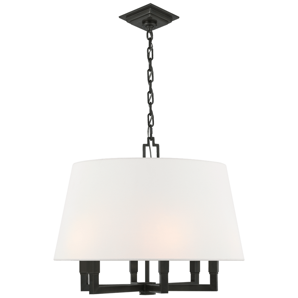 Square Tube Hanging Shade in Bronze with Linen Shade