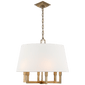 Square Tube Hanging Shade in Hand-Rubbed Antique Brass with Linen Shade