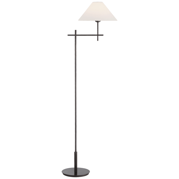 Hackney Bridge Arm Floor Lamp in Bronze with Linen Shade