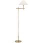 Hackney Bridge Arm Floor Lamp in Hand-Rubbed Antique Brass with Linen Shade