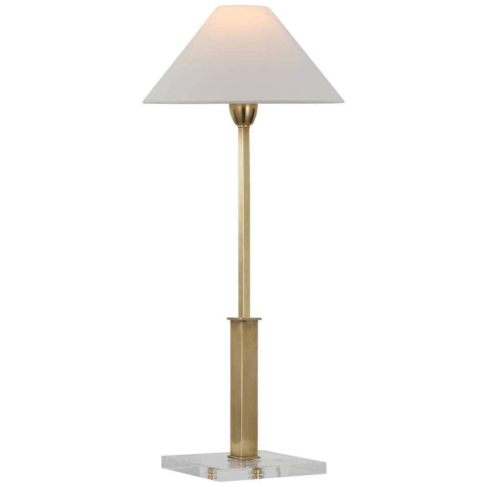 Asher Table Lamp in Hand-Rubbed Antique Brass and Crystal with Linen Shade