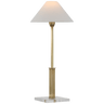 Asher Table Lamp in Hand-Rubbed Antique Brass and Crystal with Linen Shade