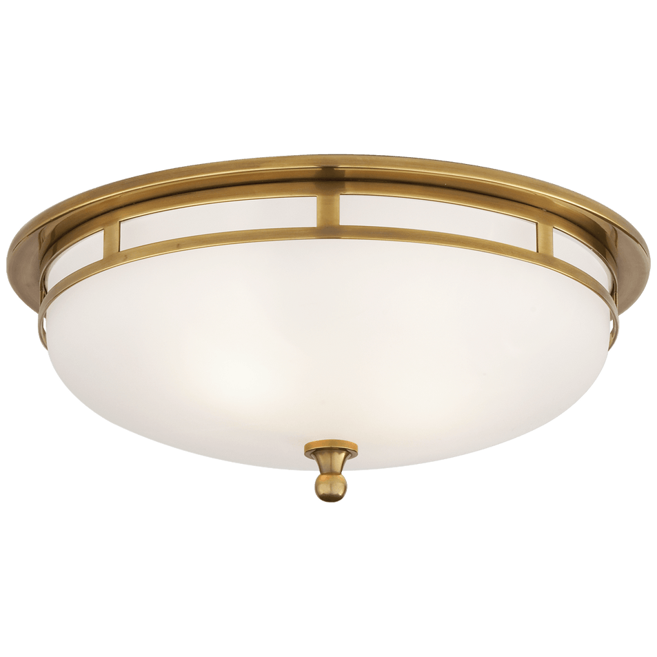 Openwork Large Flush Mount in Hand-Rubbed Antique Brass with Frosted Glass