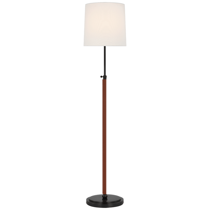 Bryant Wrapped Floor Lamp in Bronze and Saddle Leather with Linen Shade