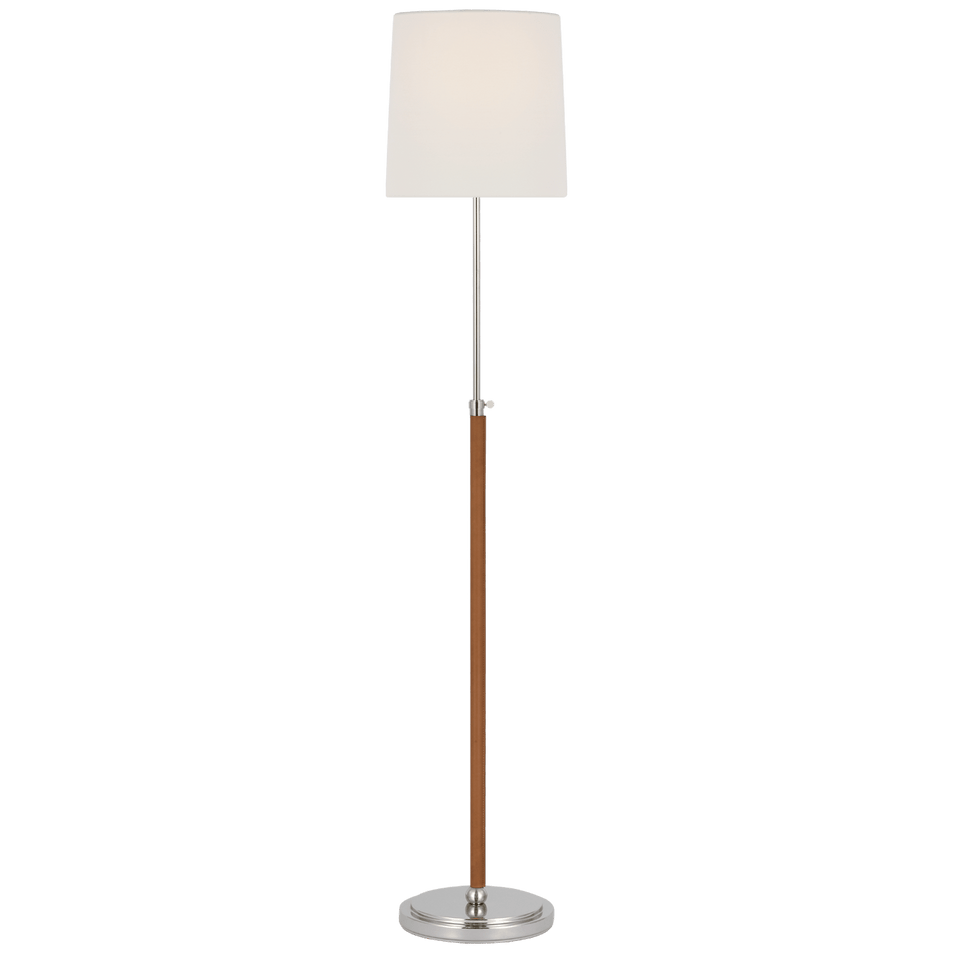 Bryant Wrapped Floor Lamp in Polished Nickel and Natural Leather with Linen Shade