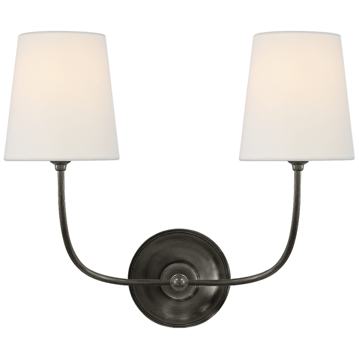 Vendome Double Sconce in Bronze with Linen Shades