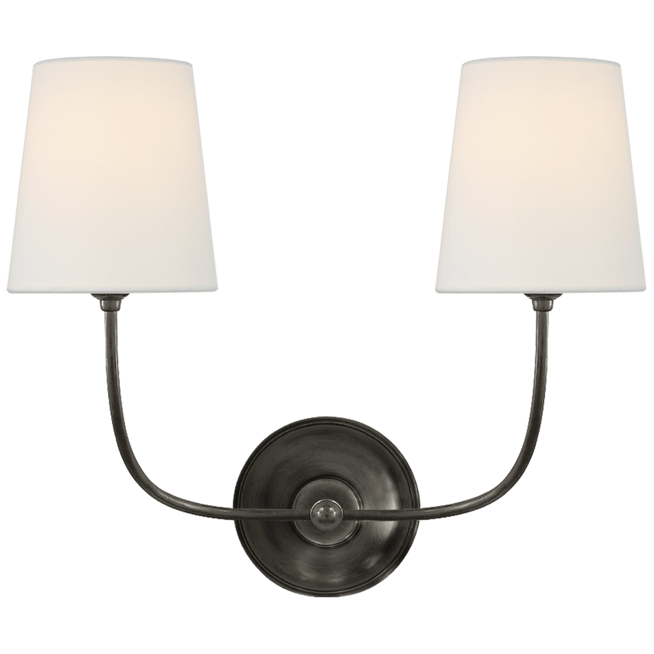 Vendome Double Sconce in Bronze with Linen Shades