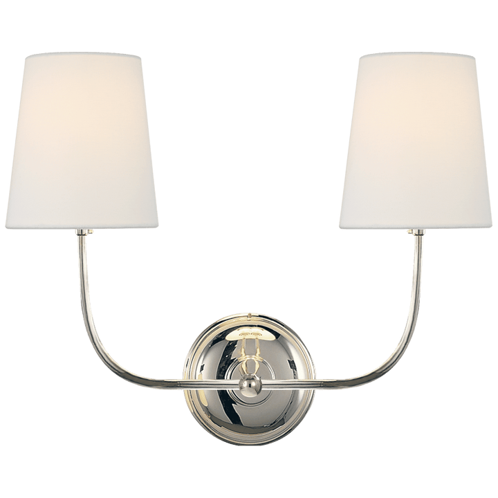 Vendome Double Sconce in Polished Nickel with Linen Shades