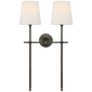 Bryant Large Double Tail Sconce in Bronze with Linen Shades