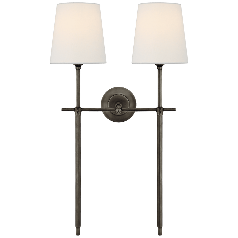 Bryant Large Double Tail Sconce in Bronze with Linen Shades
