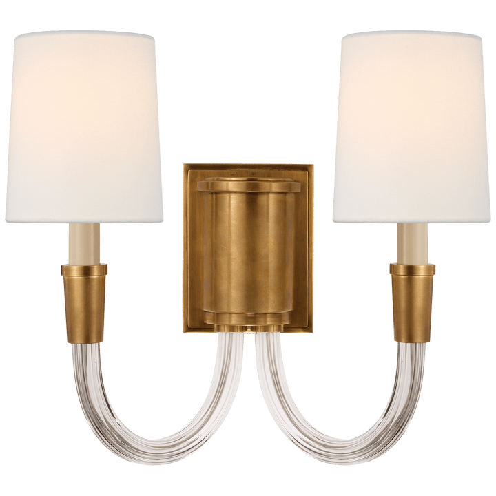 Vivian Double Sconce in Hand-Rubbed Antique Brass with Linen Shades