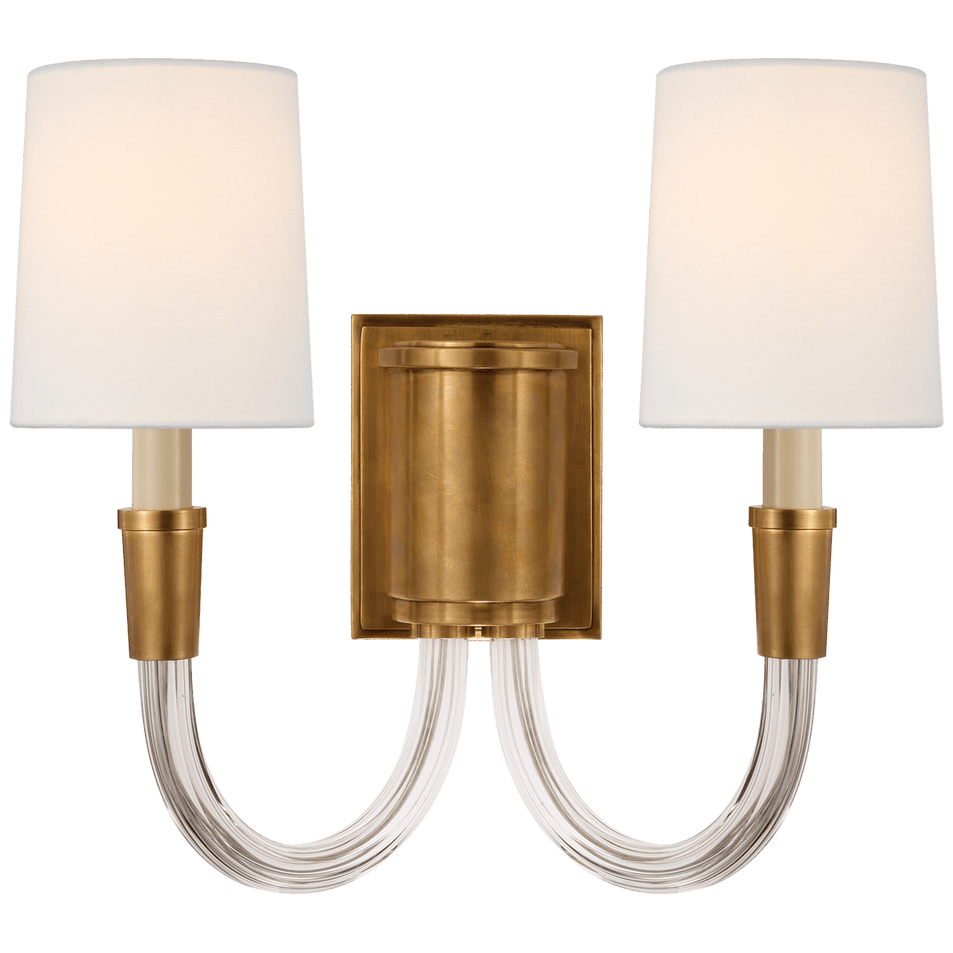 Vivian Double Sconce in Hand-Rubbed Antique Brass with Linen Shades