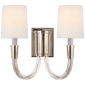 Vivian Double Sconce in Polished Nickel with Linen Shades