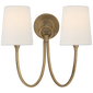 Reed Double Sconce in Hand-Rubbed Antique Brass with Linen Shades