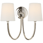Reed Double Sconce in Polished Nickel with Linen Shades