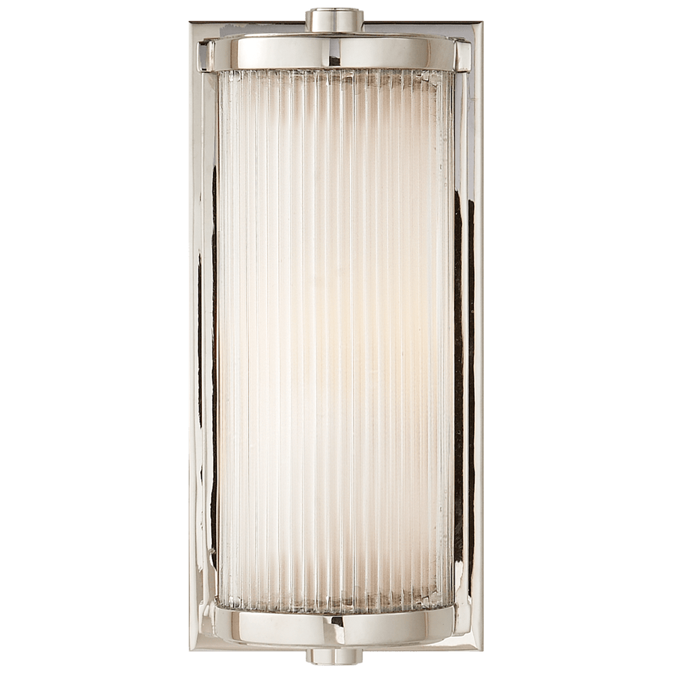 Dresser Short Glass Rod Light in Polished Nickel with Frosted Glass Liner