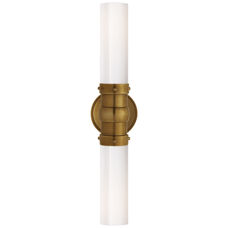 Graydon Double Bath Light in Hand-Rubbed Antique Brass with White Glass