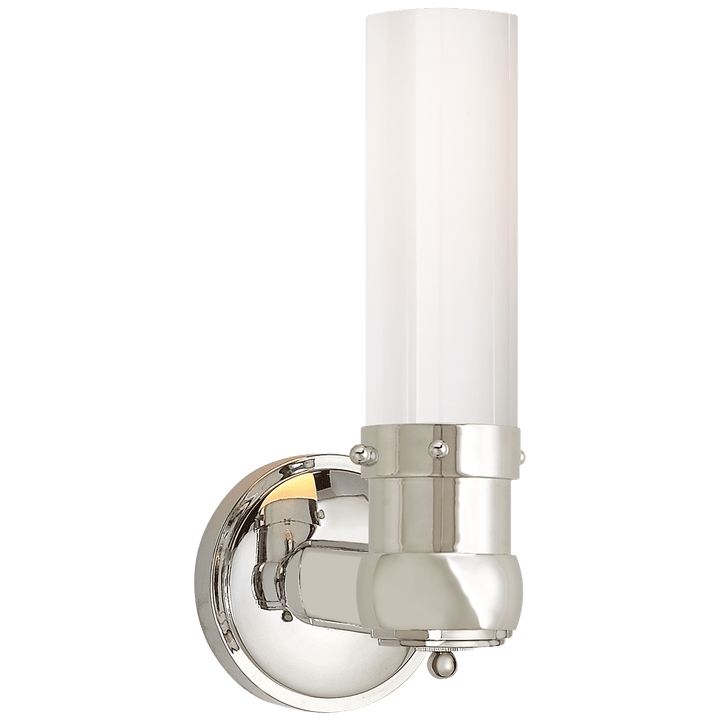 Graydon Single Bath Light in Polished Nickel with White Glass