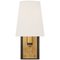 Watson Small Sconce in Bronze and Hand-Rubbed Antique Brass with Linen Shade