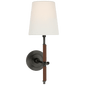Bryant Wrapped Sconce in Bronze and Saddle Leather with Linen Shade