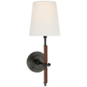 Bryant Wrapped Sconce in Bronze and Saddle Leather with Linen Shade