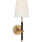 Bryant Wrapped Sconce in Hand-Rubbed Antique Brass and Chocolate Leather with Linen Shade