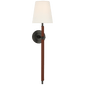 Bryant Large Wrapped Tail Sconce in Bronze and Saddle Leather with Linen Shade