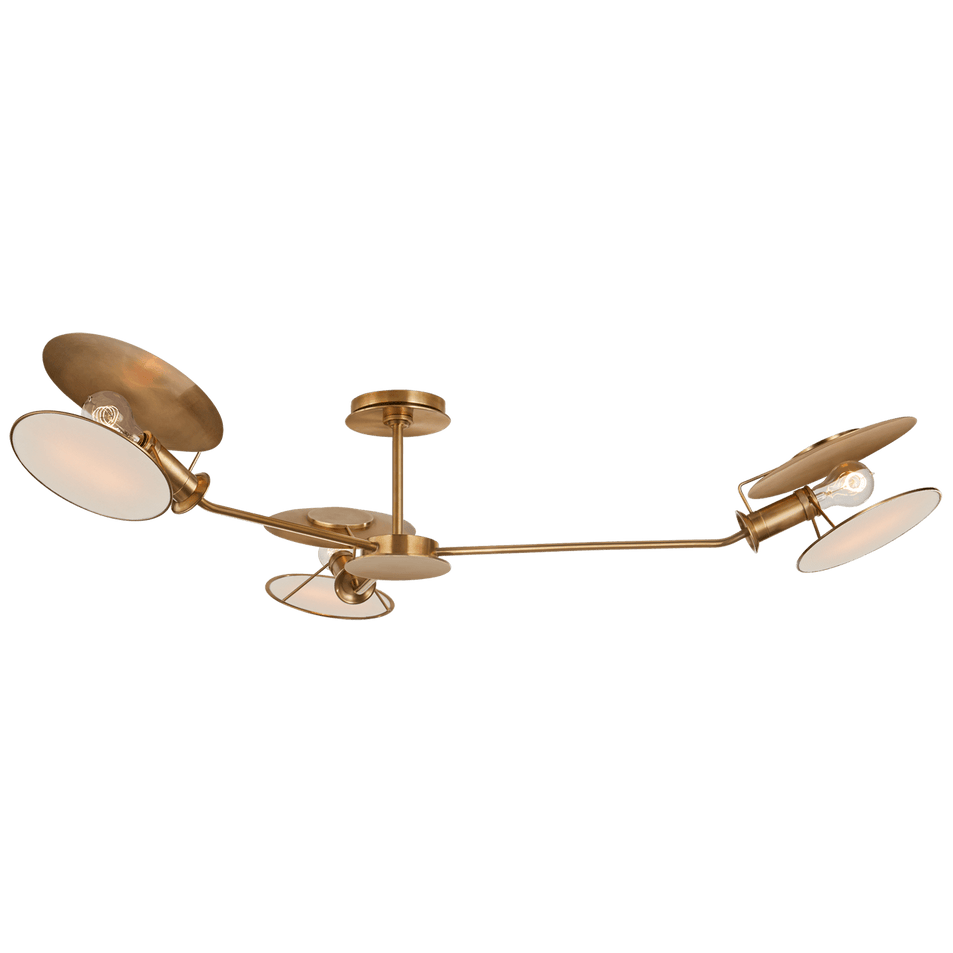 Osiris Large Asymmetric Semi-Flush Mount in Hand-Rubbed Antique Brass with Linen Diffusers