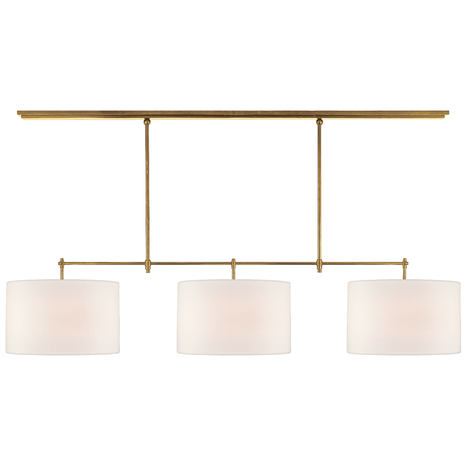 Bryant Large Billiard in Hand-Rubbed Antique Brass with Linen Shades